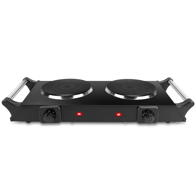 2000w Portable Electric Dual Burner Hot Plate – 5 Temperature Settings, 2 Independent Coil Heating Elements With Thermostat Control, For Countertop, Rv, Camping & Home Use
