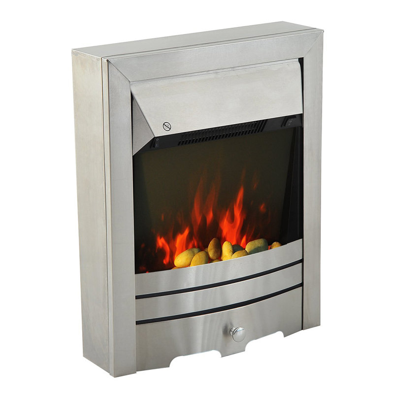 Symple Electric Fireplace Stainless Steel 2KW Heater LED Fire Flame Silver