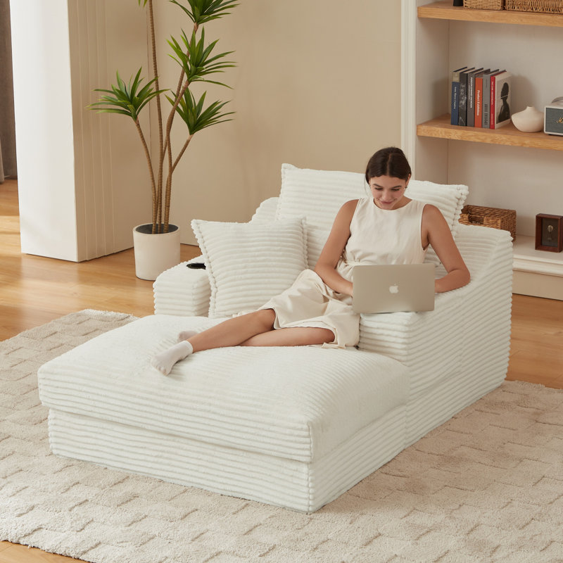 Chaise longue rembourrée avec 2 coussins - aucun assemblage requis, Blanc