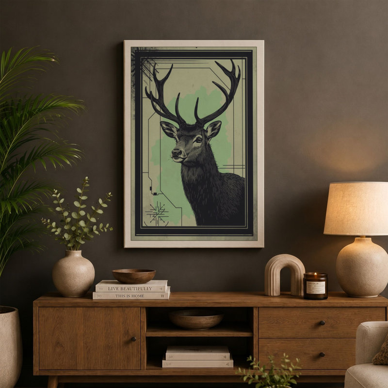 Antlered Deer Boho - Wrapped Canvas, 18x12 - 45.7 x 30.5 cm, Ochre Border