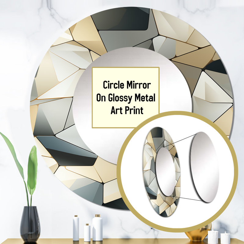 Industrial Blue Haze Tessellations Geometric - Geometric  Large Mirror, Modern Round Unique Wall Mirror Decor, Printed Metal Art