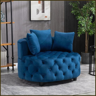 Modern Classic Barrel Accent Chair by A&amp;A Furniture - Blue Fabric Upholstery, Solid Wood Frame for Living Room &amp; Bedroom