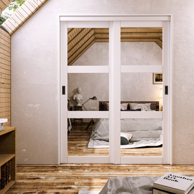 Portes coulissantes à miroir avec trousse de quincaillerie et poignées