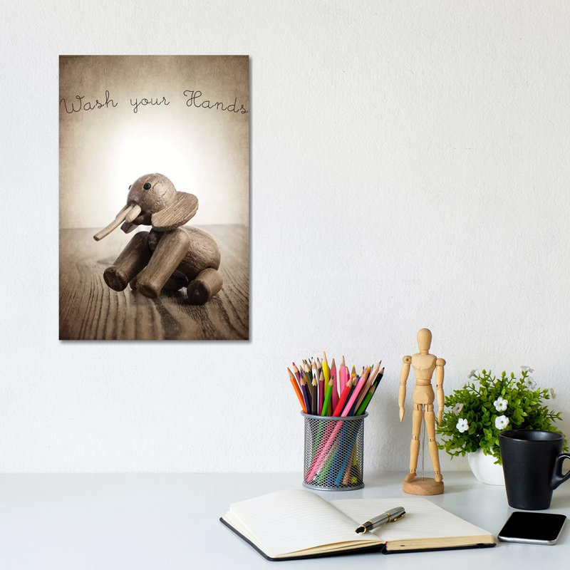 Zooline Elephant Wash Your Hands 1 Piece Wall Art on Canvas, 20.32 cm H x 30.48 cm W, Canvas