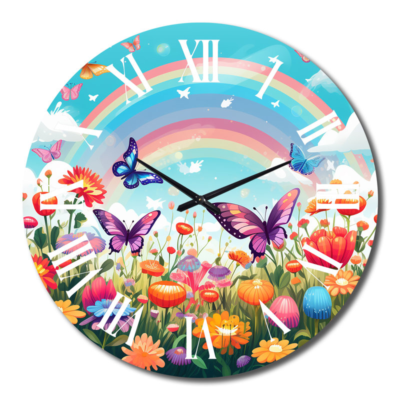 Horloge murale en métal mauve Butterfles, Grand