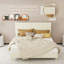 Structure de lit plateforme tapissier avec tête de lit, structure de lit plateforme à profil bas avec support en lattes de bois, aucun sommier nécessaire, beige, grand-1040869946