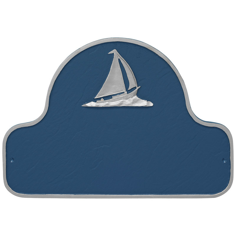 Plaque d'adresse voilier voilier, Bleu mer / Argent