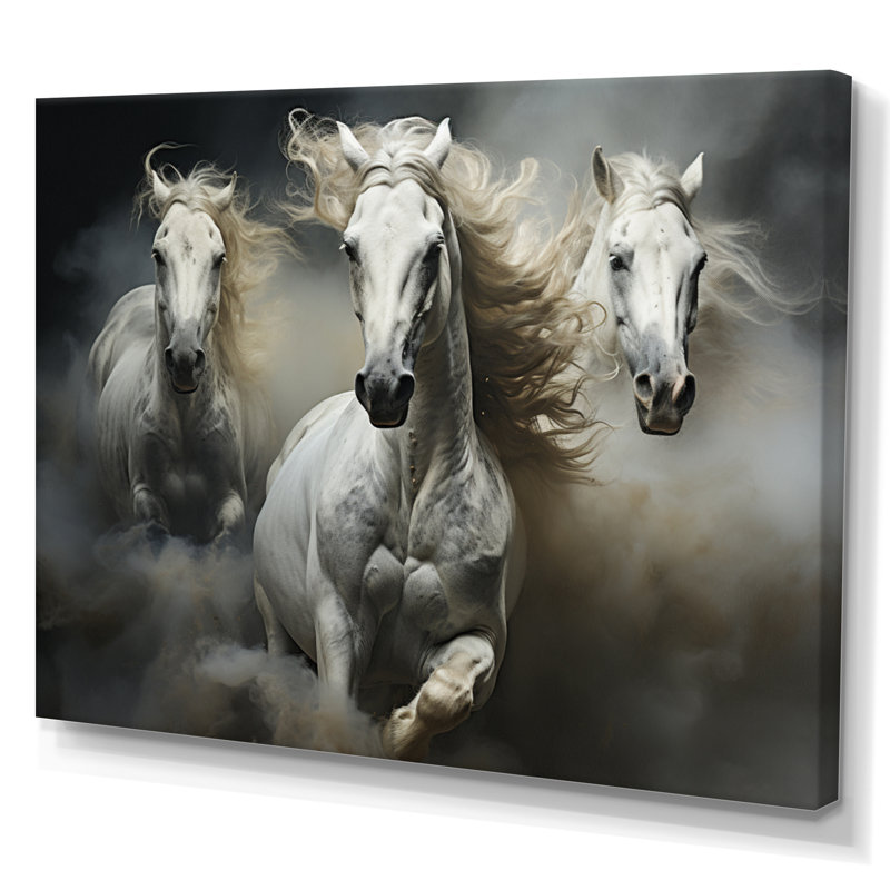 «White Beige Horse Equine Harmony», reproduction d'art sur toile encadrée, H 34 po x l 44 po x P 1,5 po, Toile tendue