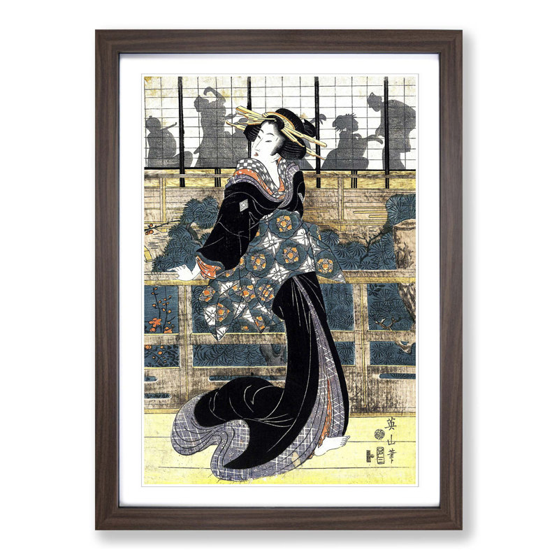 Entertainer by Eizan Kikukawa - Picture Frame Painting Print, Walnut Framed, 36cm H x 27cm W x 2cm D