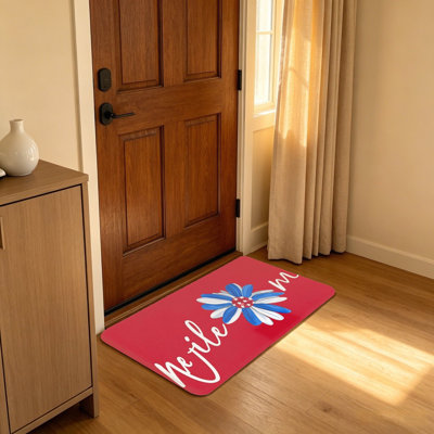 Patriotic Daisy Flower Independence Day Themed Entryway Doormat, 20 x 32 in, Home Interior Decor