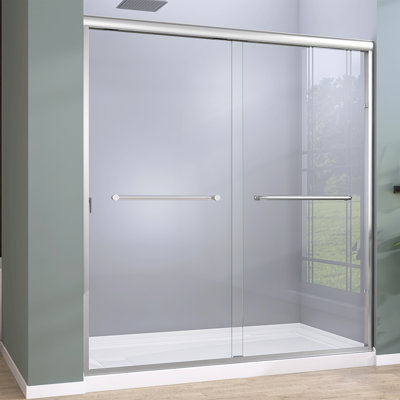 68-72 In. W X 72 In. H Semi-Frameless Sliding Bypass Glass Shower Door Chrome 1/4 In. Tempered Glass
