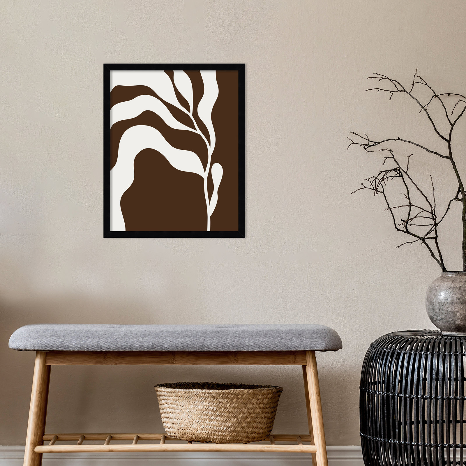 Erminia "Retro Matisse Botanical 2" Print, Black, 21" H x 17" W x 1" D