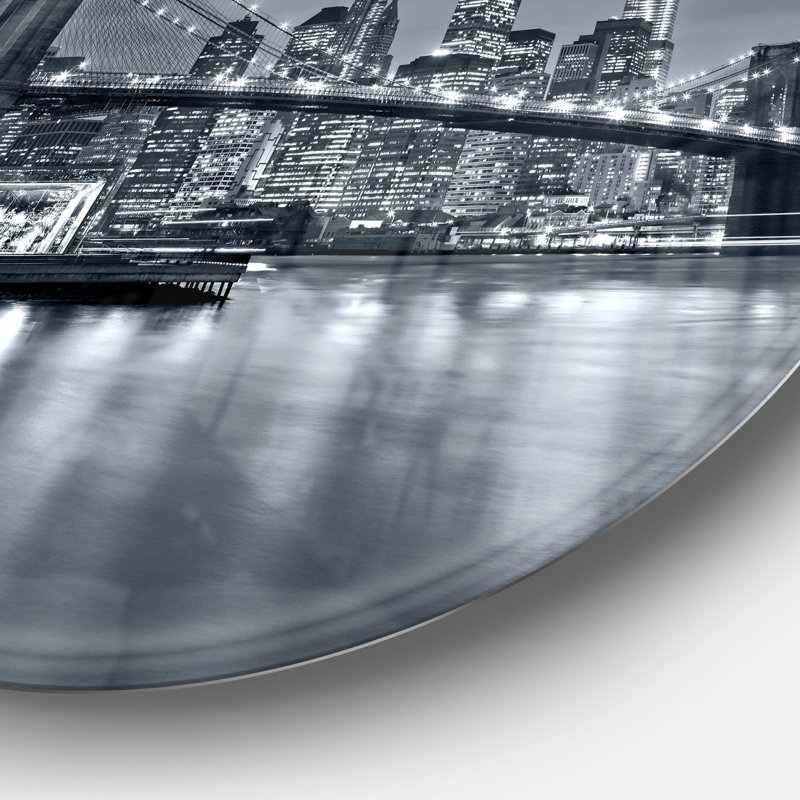 Panorama de la ville de New York la nuit, photographie sur métal, H 12 po x l 20 po, Toile tendue, Sans cadre