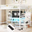 White Metal Loft Bed With Tv Cabinet, Staircase & Versatile Feature - Full Size Stairs Wardrobe Version-121105029