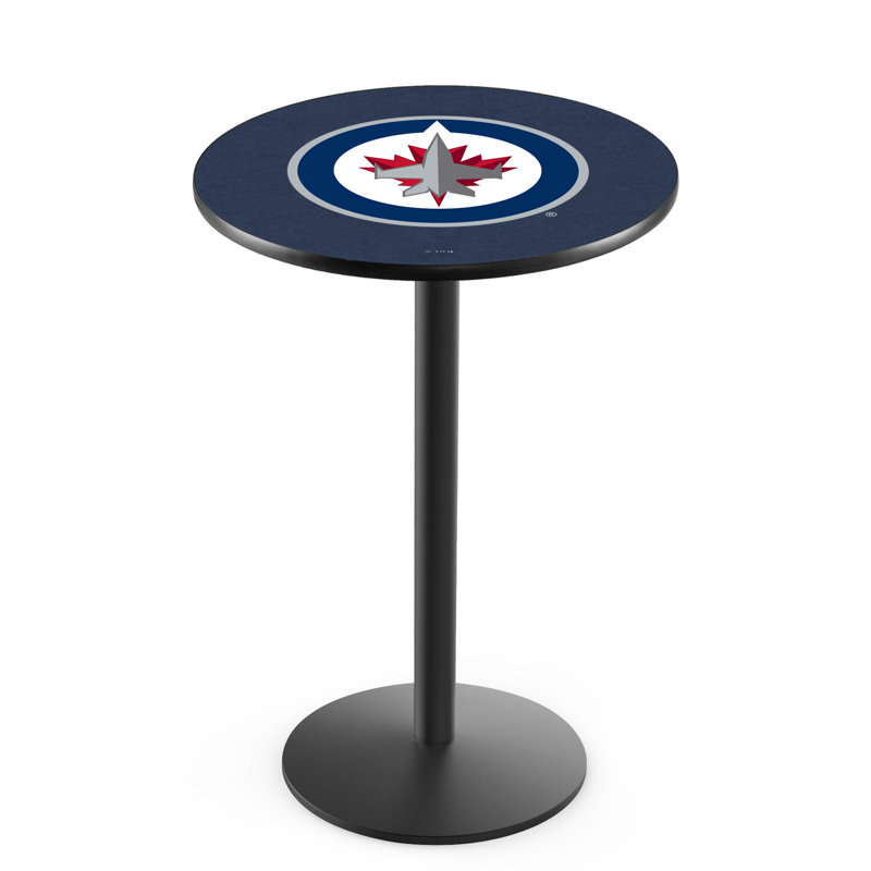 NHL Round Metal Base Dining Table, Black Wrinkle, Winnipeg Jets