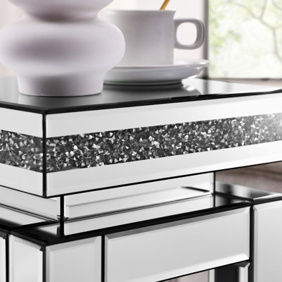Table de bout en miroir avec incrustation de cristaux