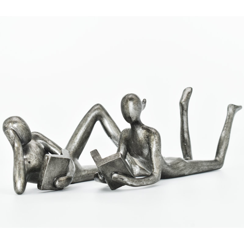Adam & Friends Home Decor Man & Woman Leisure Readers Sculpture | 2-Piece, Pewter