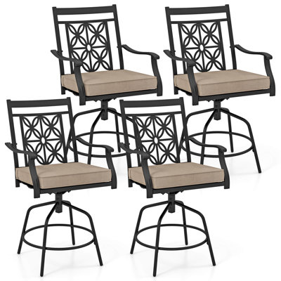 Outdoor 360°swivel Bar Stools Set Of 2 With Seat Cushions High Back & Armrests by Canora Grey