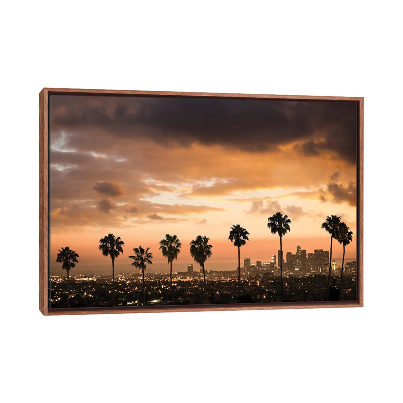 Palm Drive Los Angeles - reproduction d'art murale - toile encadrée, H 32 po x l 48 po, Brun