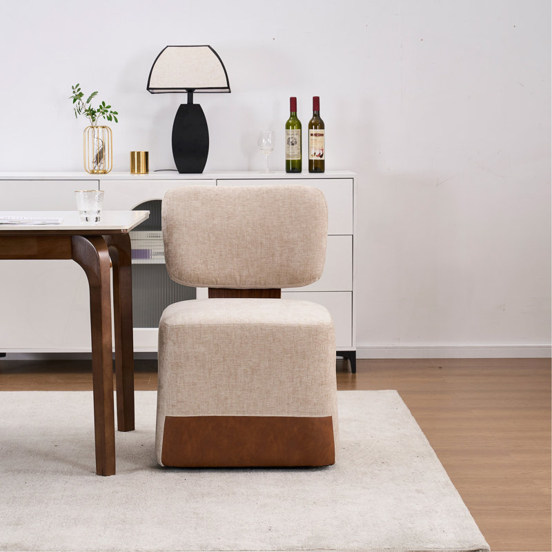 Chaise rembourrée en lin sans accoudoirs avec roulettes, beige, Beige