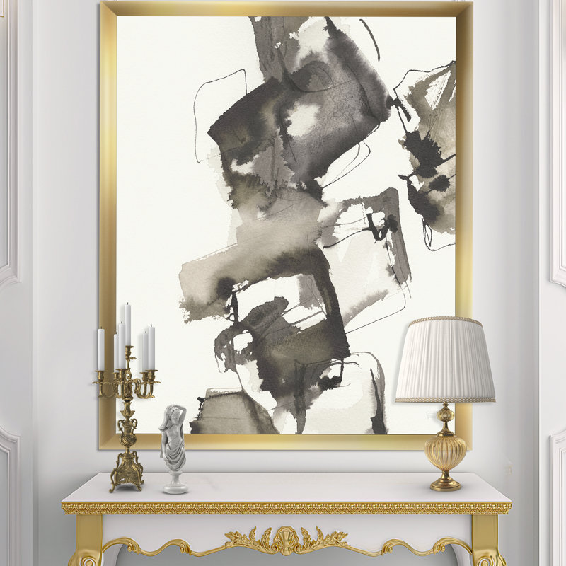 Geometric Glam Square II - reproduction d'art sur toile encadrée, H 20 po x l 12 po x P 1po, Cadre doré