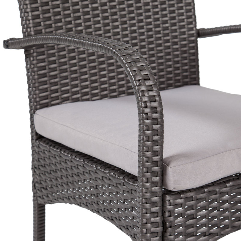 [Ensemble de 2] Chaise de salle à manger en osier Cordoba Kd PE, Coussin beige / structure brune