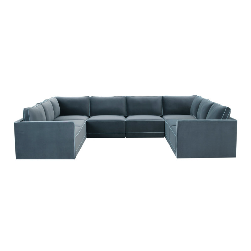 Clairah Misty Modular Large U Sectional, Velours bleu