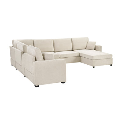 5‑Seat Modular Sectional Sofa Couch, 134" U‑Shape Couch, Large Family Sofa With Chaise Lounge, Deep Seat Comfort, Built‑In Cup Holders, Storage Drawer And Pillows For Living Room