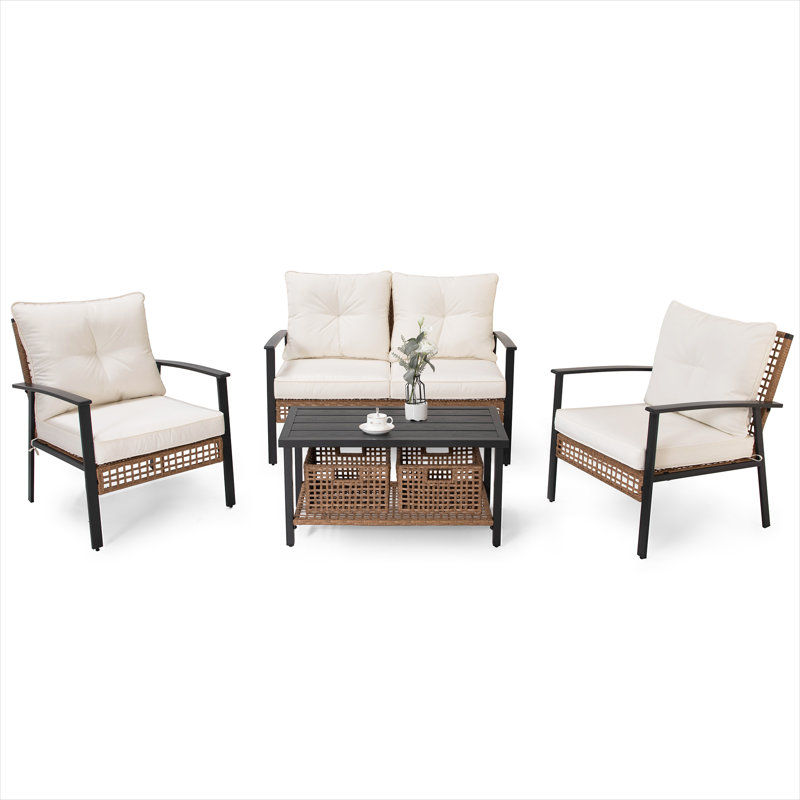 Aljaquan 4 - Person Patio Conversation Set with Cushions and 2 Baskets