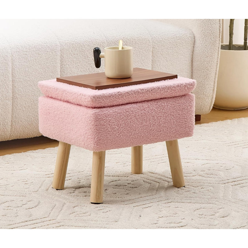 Petit tabouret d'appoint avec repose-pieds en bois, Rose