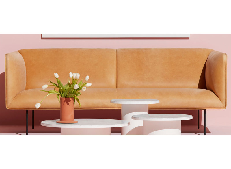 Dandy Sofa, Camel Genuine Leather, 32" H x 86" W x 37" D
