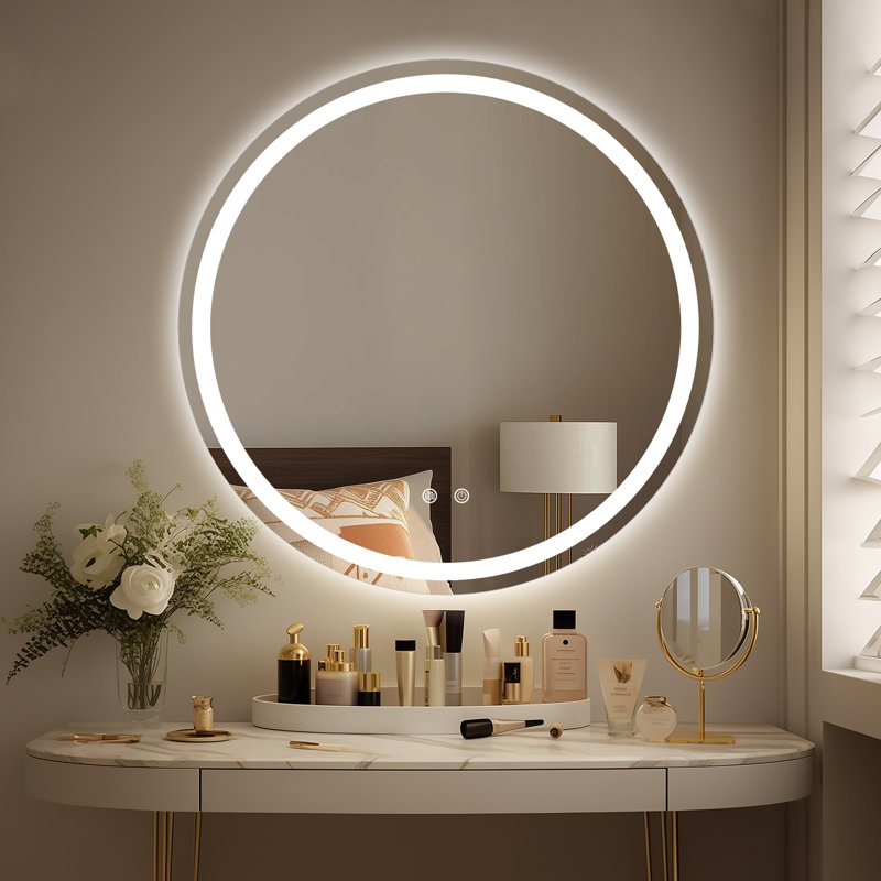 Miroir à DEL rond pour salle de bain avec lumière - antibuée et éclairage de couleur réglable, H 32 po x l 32 po x P 1 po