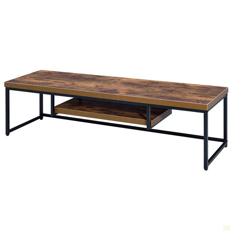 Industrial Style TV Stand  Metal Frame Living Room Furniture 1Pc Wooden Top Weathered Shelf