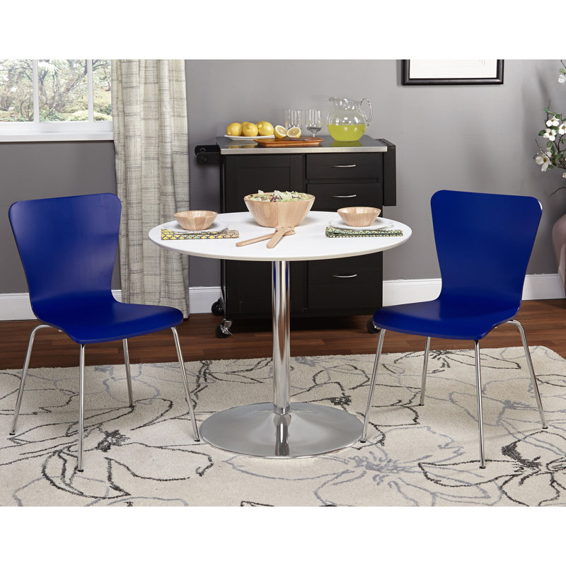 Theotis Pedestal Dining Set, Blue, 3 Pieces: 1 Table, 2 Chairs