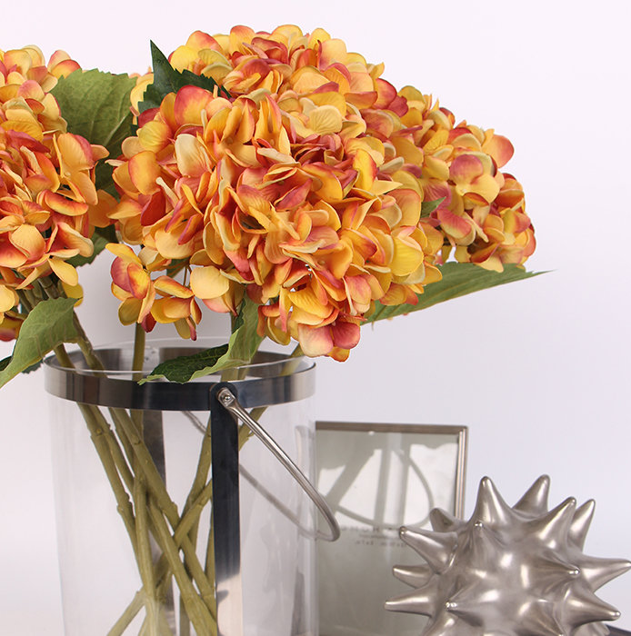 Tige de hortensia en soie, Jaune et orange