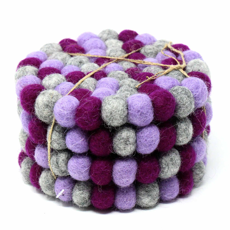 Ensemble de sous-pieds et de sous-verres en feutre fabriqués à la main - 6 - 4, Mauve