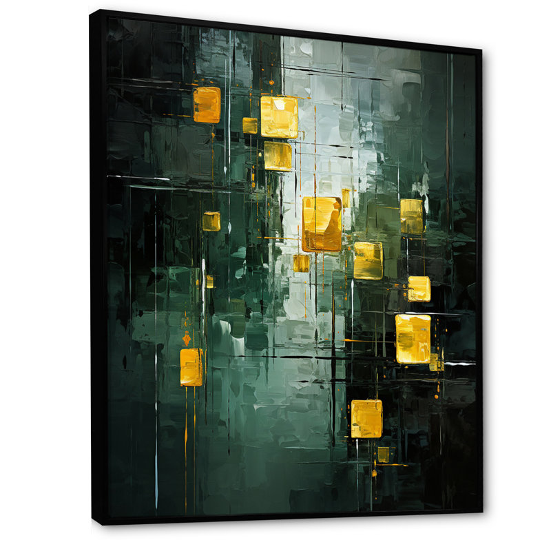 «Emerald Reflections Abstract Cubist», reproduction d'art sur toile, H 44 po x l 34 po x P 1,5 po, Cadre flottant noir