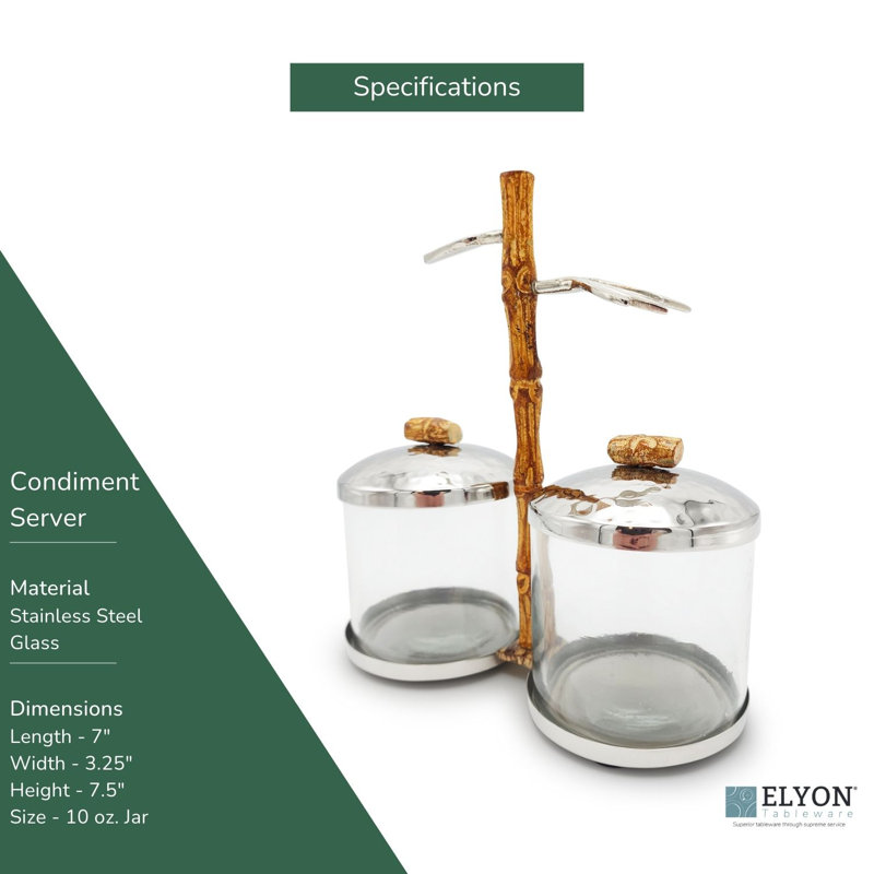 Elyon Stainless Steel and Glass Condiment Server with Bamboo Handle