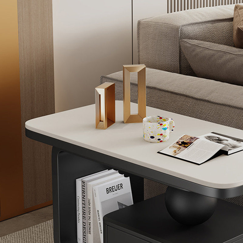 Table basse Italian Light Luxury, H 17,71 po x L 51,18 po x l 27,55 po, Blanc/Noir, Noir