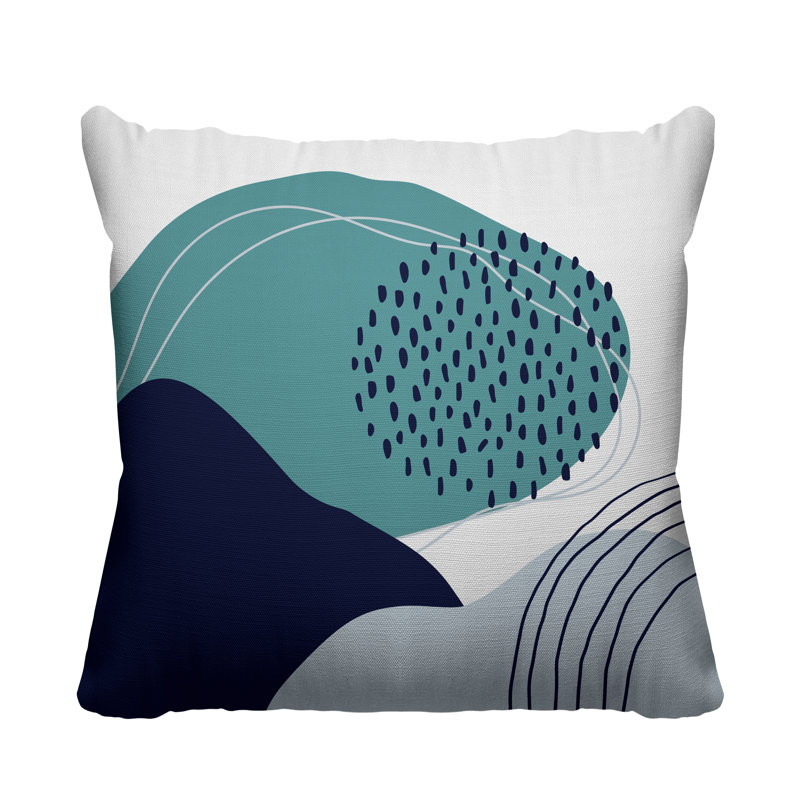 Coussin décoratif intérieur / extérieur Mid-Century Cyn, L 15 po x H 15 po, Ciel / bleu marine