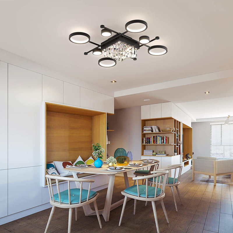 8-Light Acrylic LED Flush Mount with Crystal,Modern Dimmable Ring Ceiling Light for Living Room