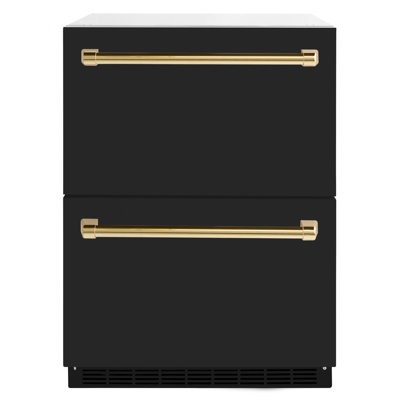 ZLINE Autograph Edition 24 In. Touchstone Refrigerator Drawer in Black Matte and Gold
