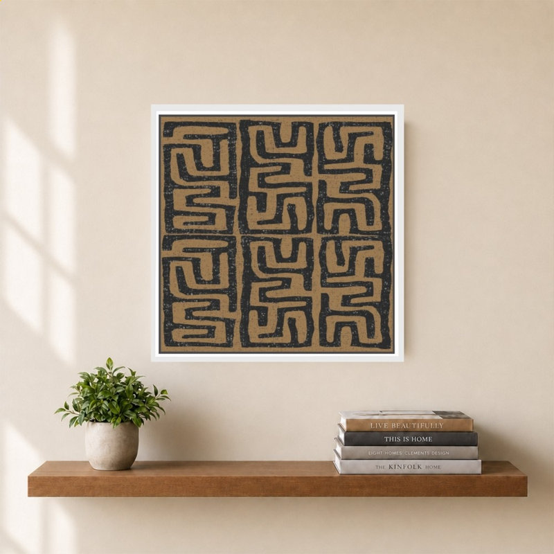 «Kuba Play III Brown» par Cheryl Warrick - impression sur toile, H 34 po x l 34 po, Blanc