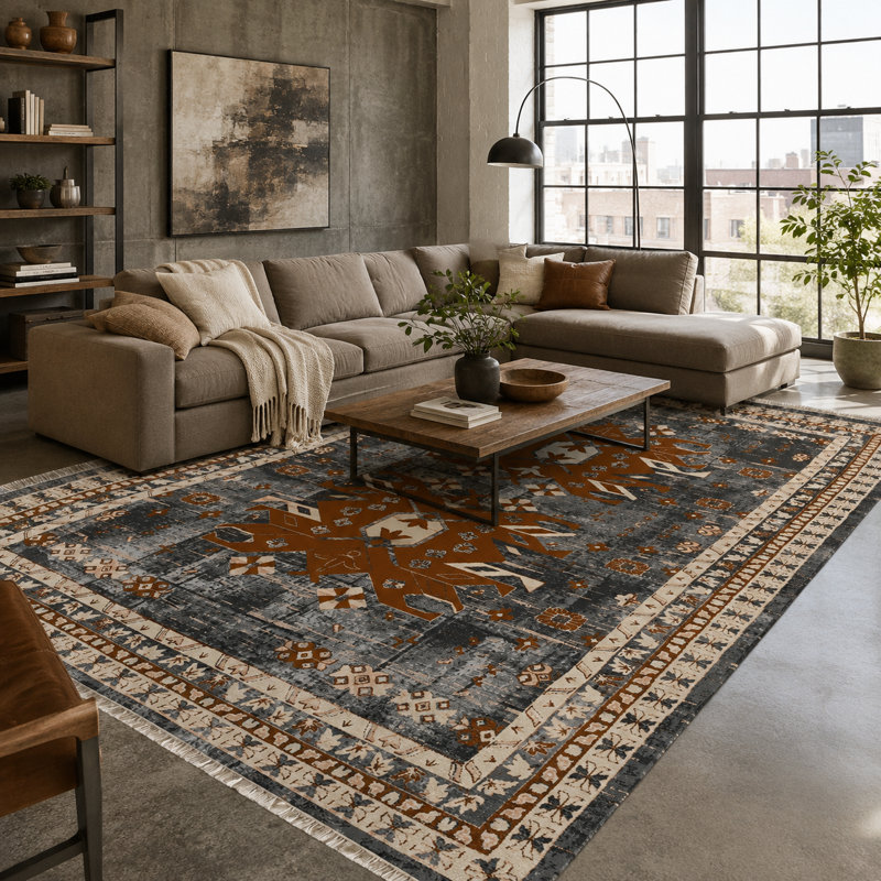 Oriental Cotton and Chenille Flatweave Area Rug, 160 cm round