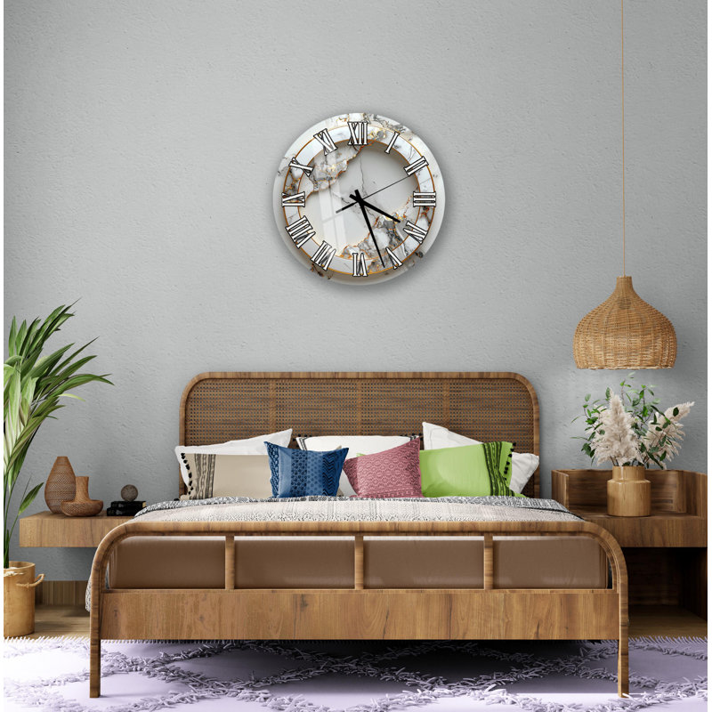 Horloge murale en verre trempé en marbre, horloge d'art moderne, décoration intérieure, horloge murale silencieuse, horloge de salon élégante
