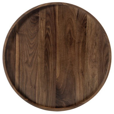 Arooj Round Black Walnut Solid Wood Serving Tray Ottoman Tray