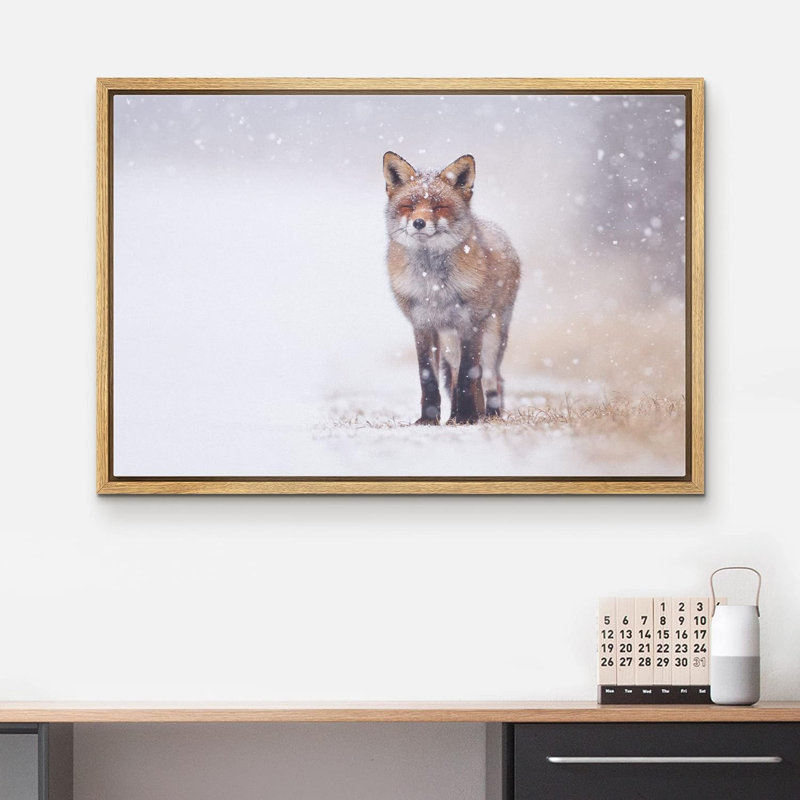 Les animaux renards apprécient la neige, Cadre naturel, H 24 po x l 36 po x P 1,5 po