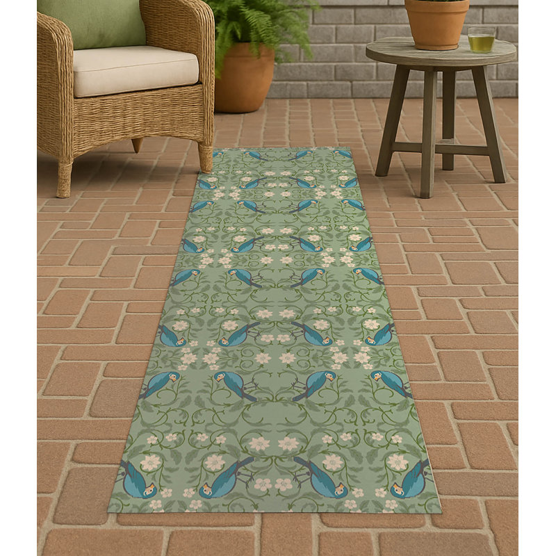 Tweetie Soft Step Outdoor Area Rug, Runner 8' x 2'6, Sage