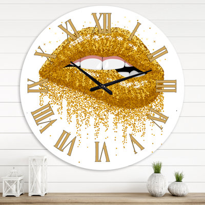 «Woman Lips With Glitter Gold Sparkles» - horloge murale moderne