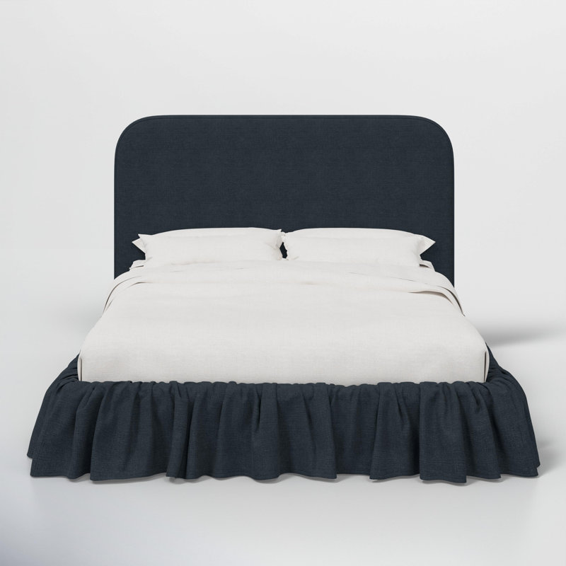 Maggie Ruffle Platform Bed, Classic Navy Linen, Twin